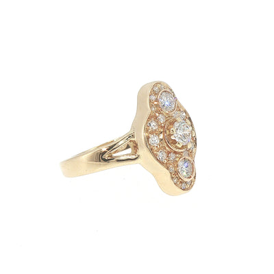 Vintage Natural Diamond Multi-stone Panel Cluster Ring in 18ct Yellow Gold