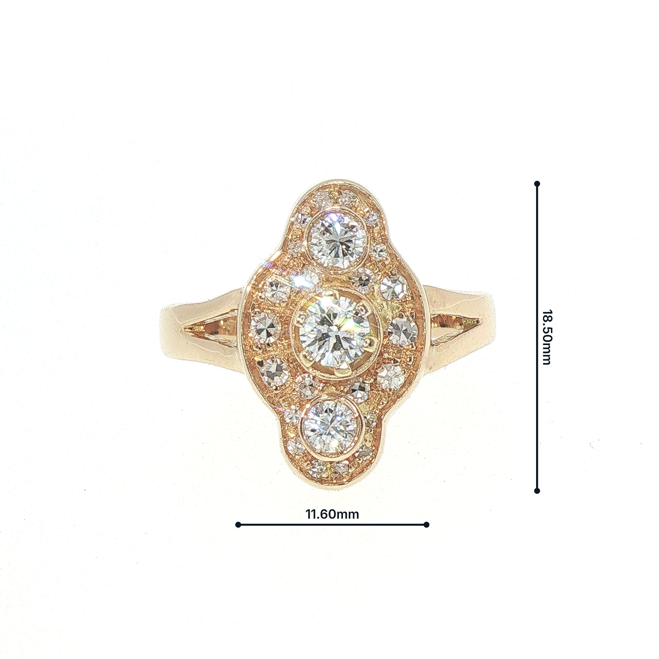 Vintage Natural Diamond Multi-stone Panel Cluster Ring in 18ct Yellow Gold