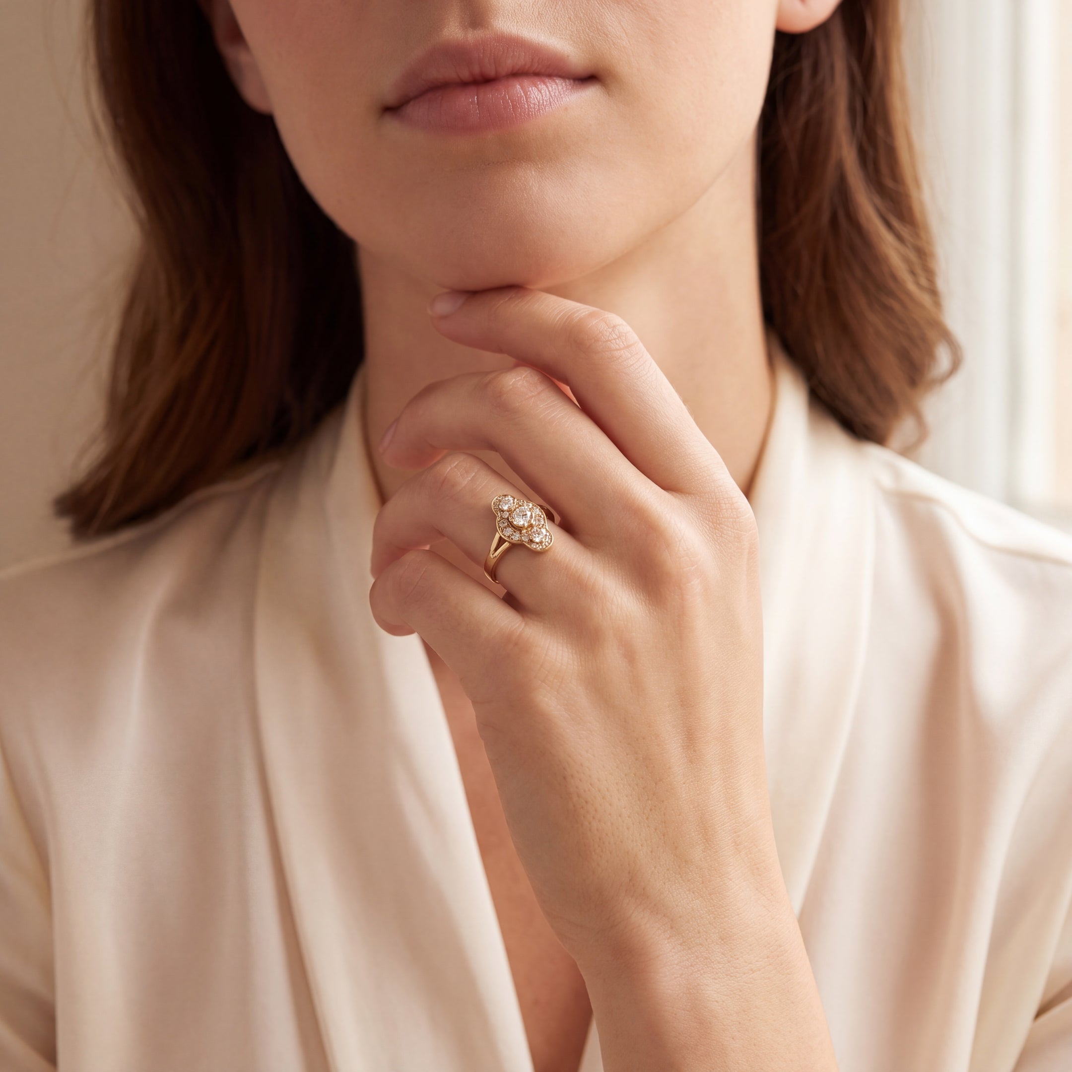 Vintage Natural Diamond Multi-stone Panel Cluster Ring in 18ct Yellow Gold