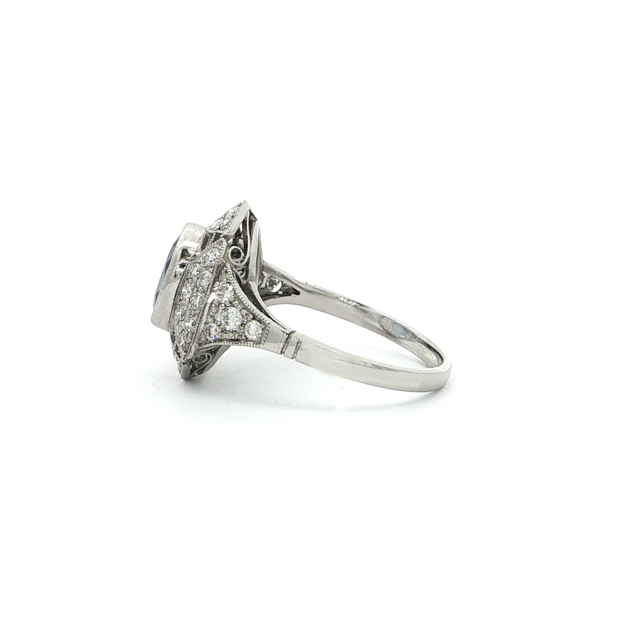 1.86ct Vintage Sapphire & Diamond Oval Art Deco Style Dress Ring in Platinum.
