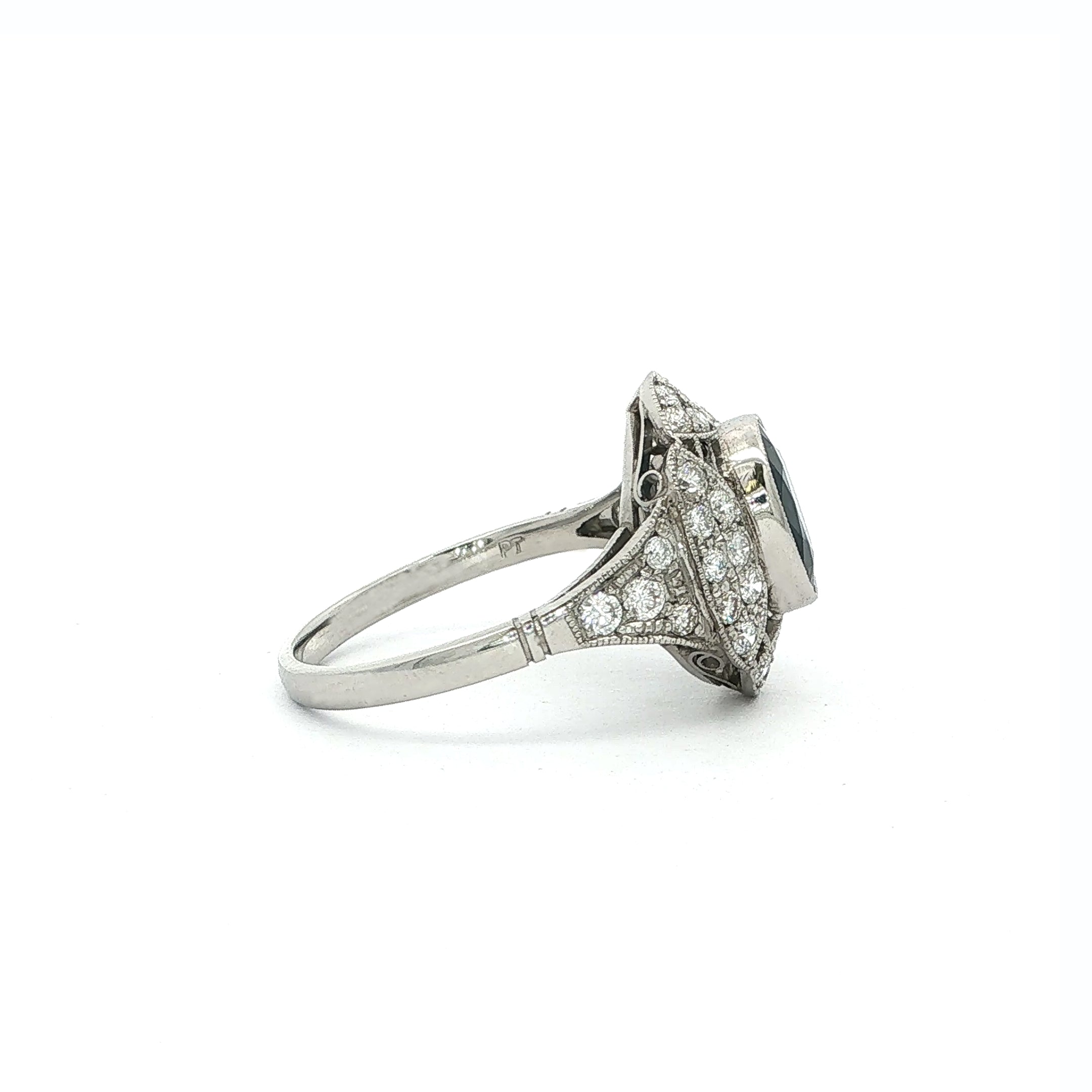 1.86ct Vintage Sapphire & Diamond Oval Art Deco Style Dress Ring in Platinum.