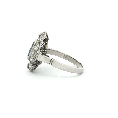 1.46ct Oval Sapphire & Natural Diamond Art Deco Style Dress Ring in 18ct White Gold