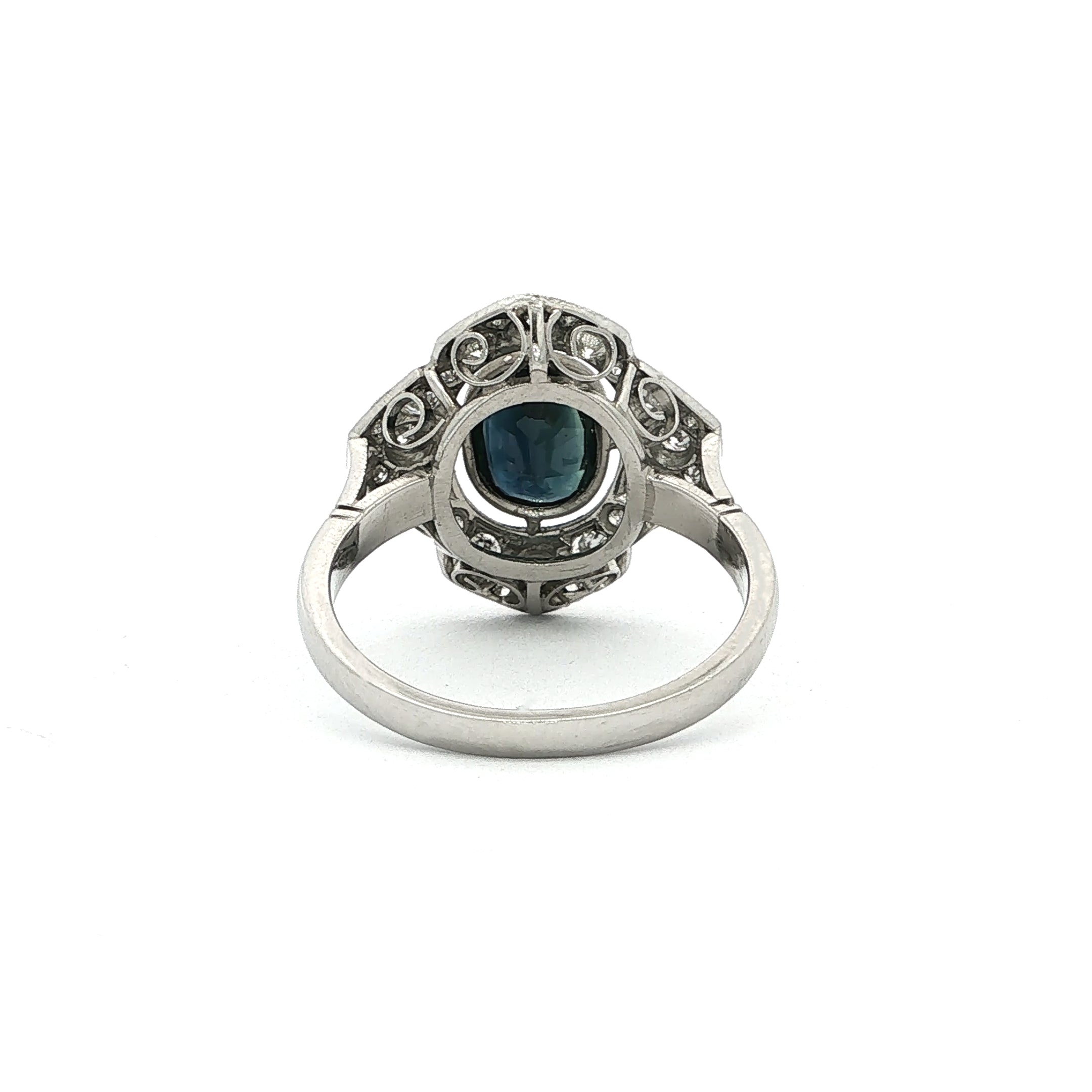 1.46ct Oval Sapphire & Natural Diamond Art Deco Style Dress Ring in 18ct White Gold
