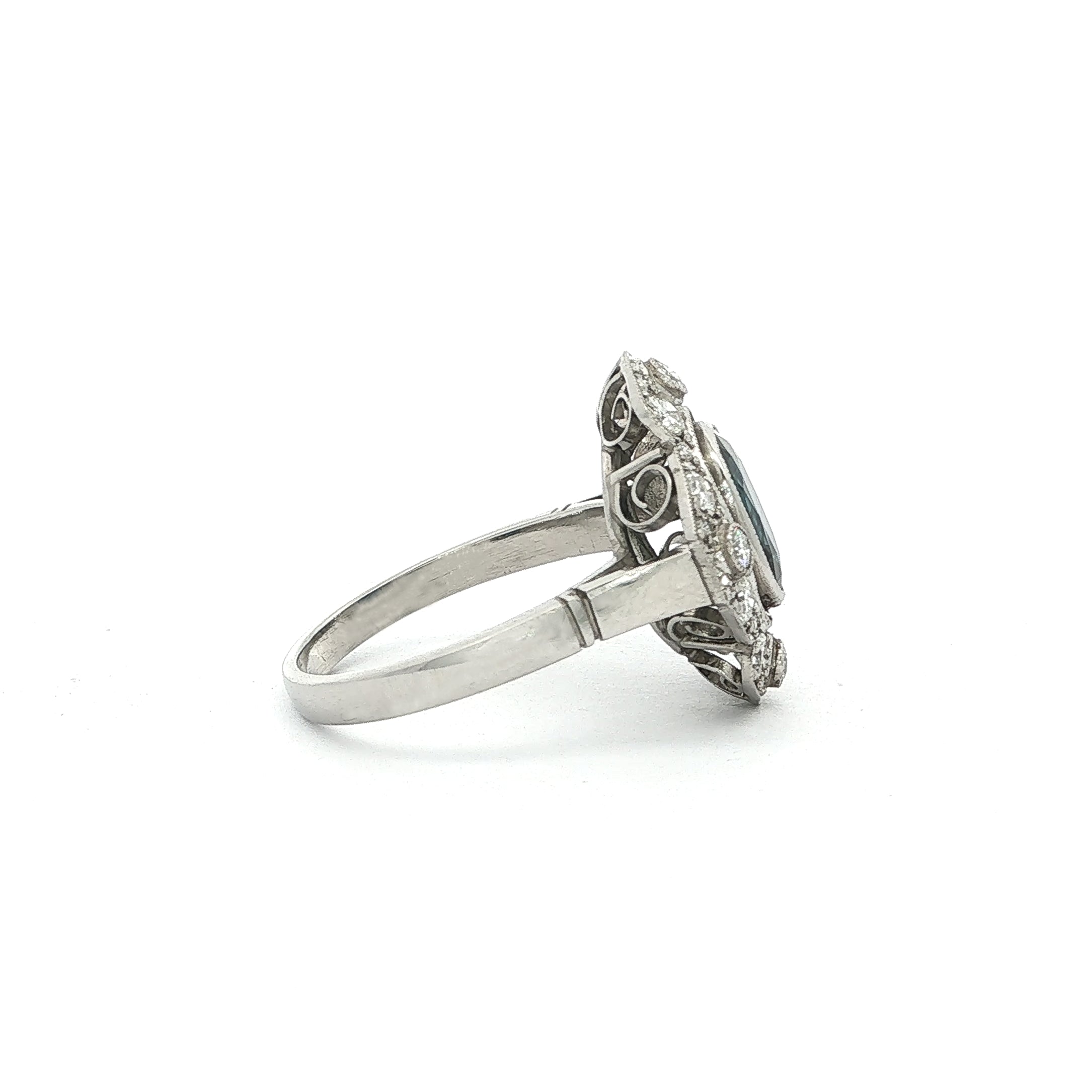 1.46ct Oval Sapphire & Natural Diamond Art Deco Style Dress Ring in 18ct White Gold