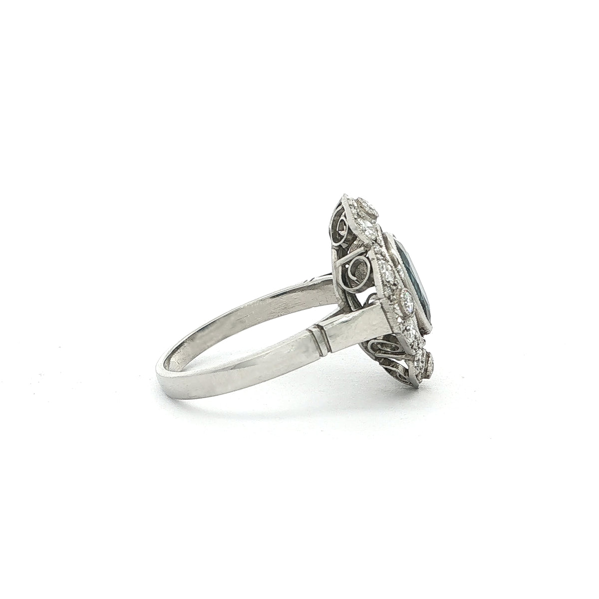 1.46ct Oval Sapphire & Natural Diamond Art Deco Style Dress Ring in 18ct White Gold