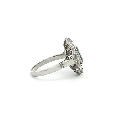 1.46ct Oval Sapphire & Natural Diamond Art Deco Style Dress Ring in 18ct White Gold