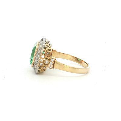 3.50ct Columbian Emerald & Natural Diamond Square Art Deco Style Dress Ring In 18ct Yellow Gold