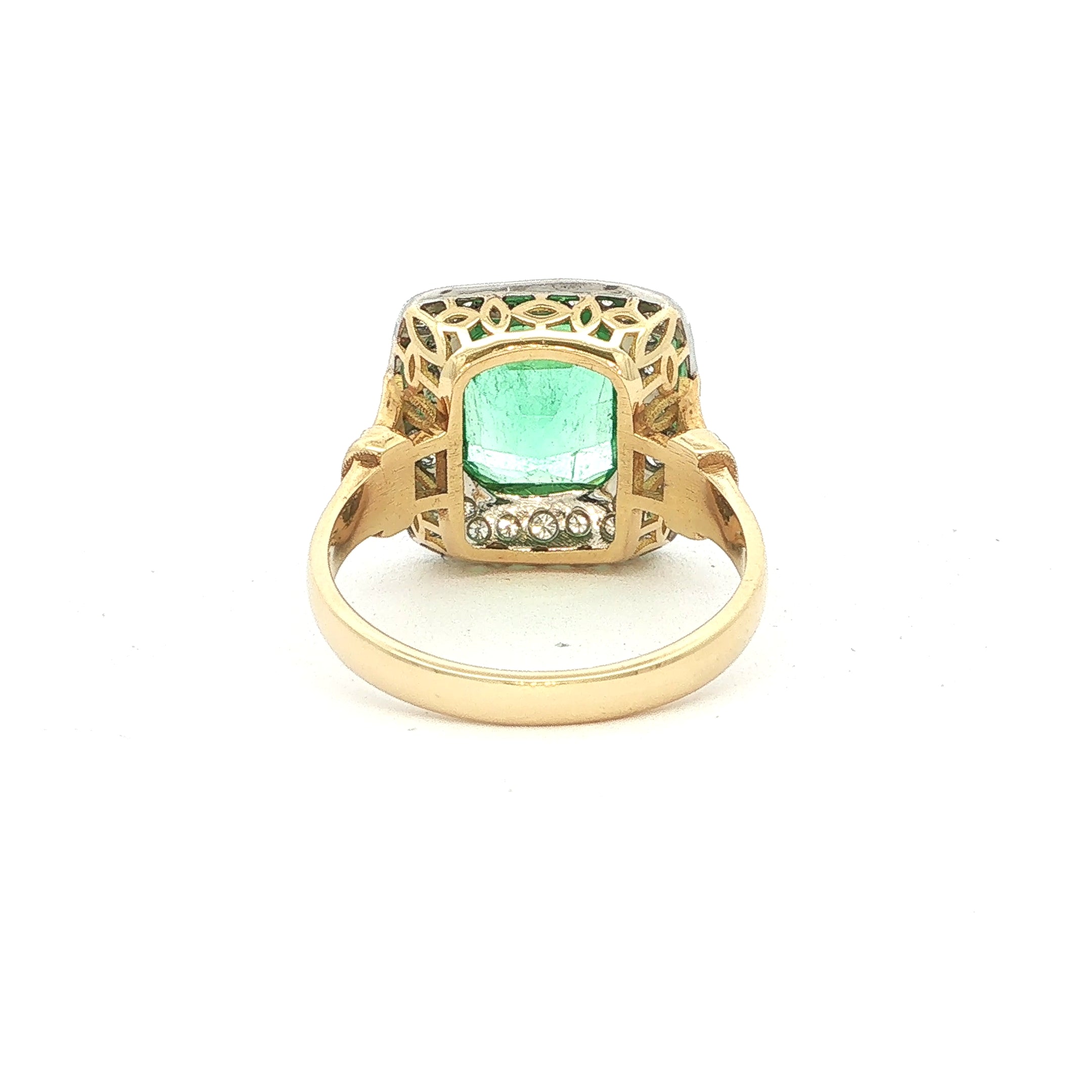 3.50ct Columbian Emerald & Natural Diamond Square Art Deco Style Dress Ring In 18ct Yellow Gold