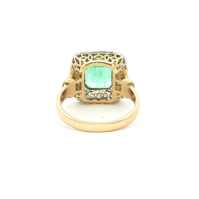 3.50ct Columbian Emerald & Natural Diamond Square Art Deco Style Dress Ring In 18ct Yellow Gold
