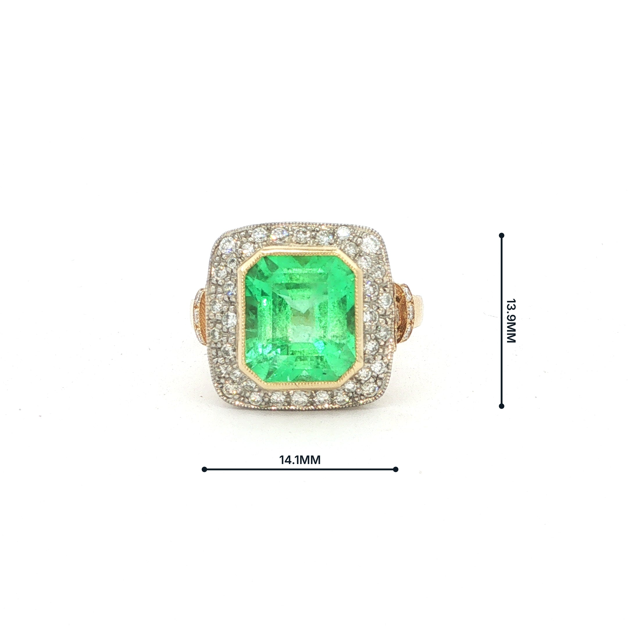 3.50ct Columbian Emerald & Natural Diamond Square Art Deco Style Dress Ring In 18ct Yellow Gold