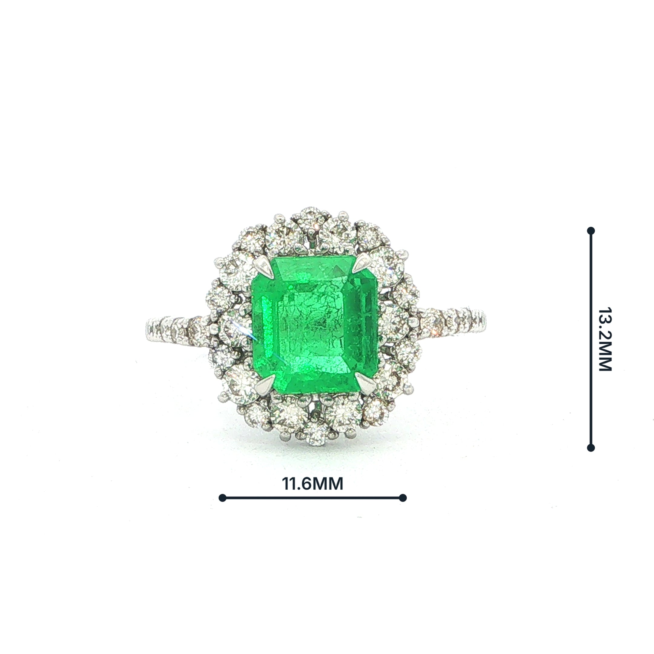 1.60ct Emerald and Natural Diamond Halo 18ct White Gold Cocktail Ring