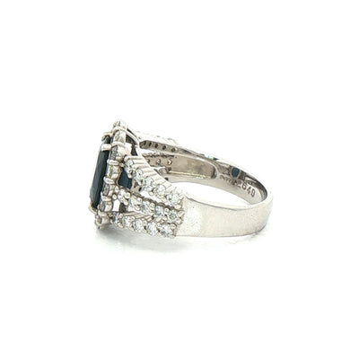 2.64ct Oval Sapphire & 1.06ct Natural Diamond Halo Split Shank Cluster Dress Ring in 18ct White Gold