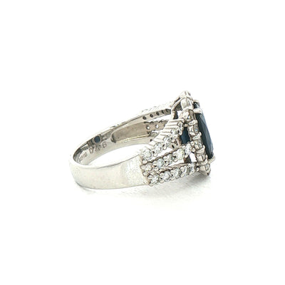 2.64ct Oval Sapphire & 1.06ct Natural Diamond Halo Split Shank Cluster Dress Ring in 18ct White Gold