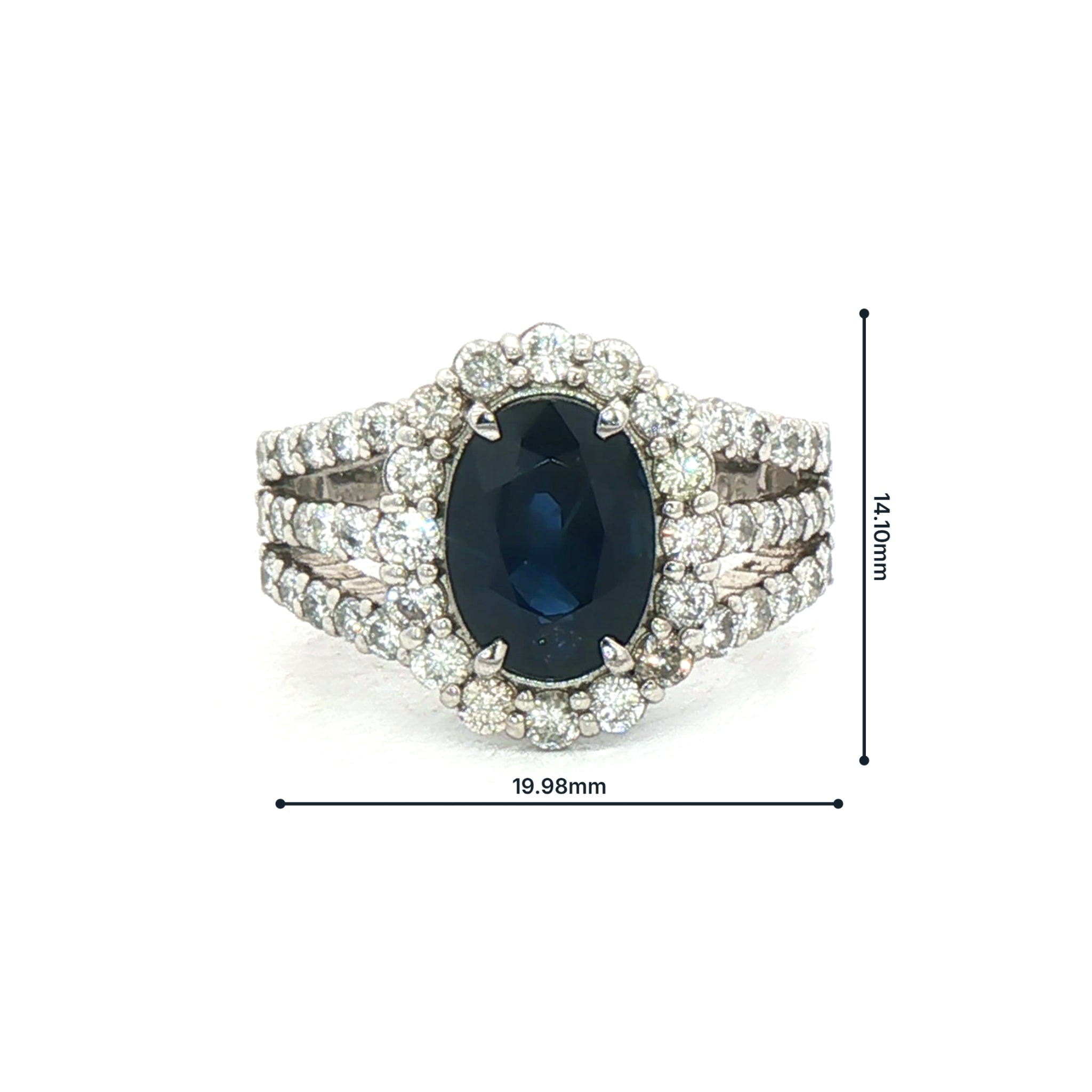 2.64ct Oval Sapphire & 1.06ct Natural Diamond Halo Split Shank Cluster Dress Ring in 18ct White Gold