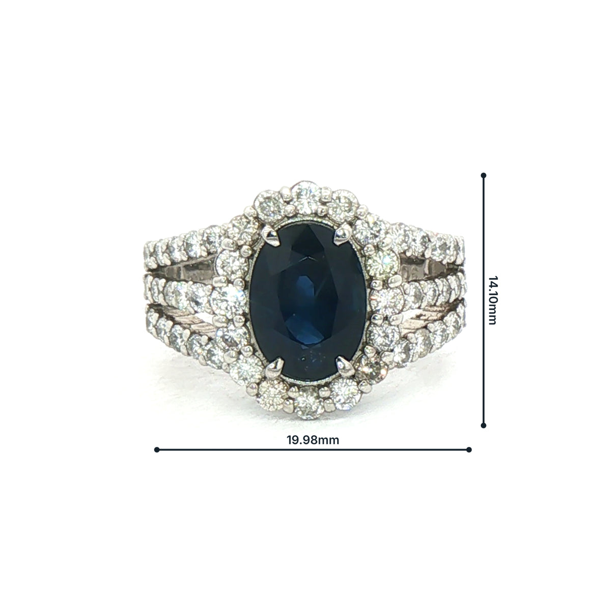2.64ct Oval Sapphire & 1.06ct Natural Diamond Halo Split Shank Cluster Dress Ring in 18ct White Gold