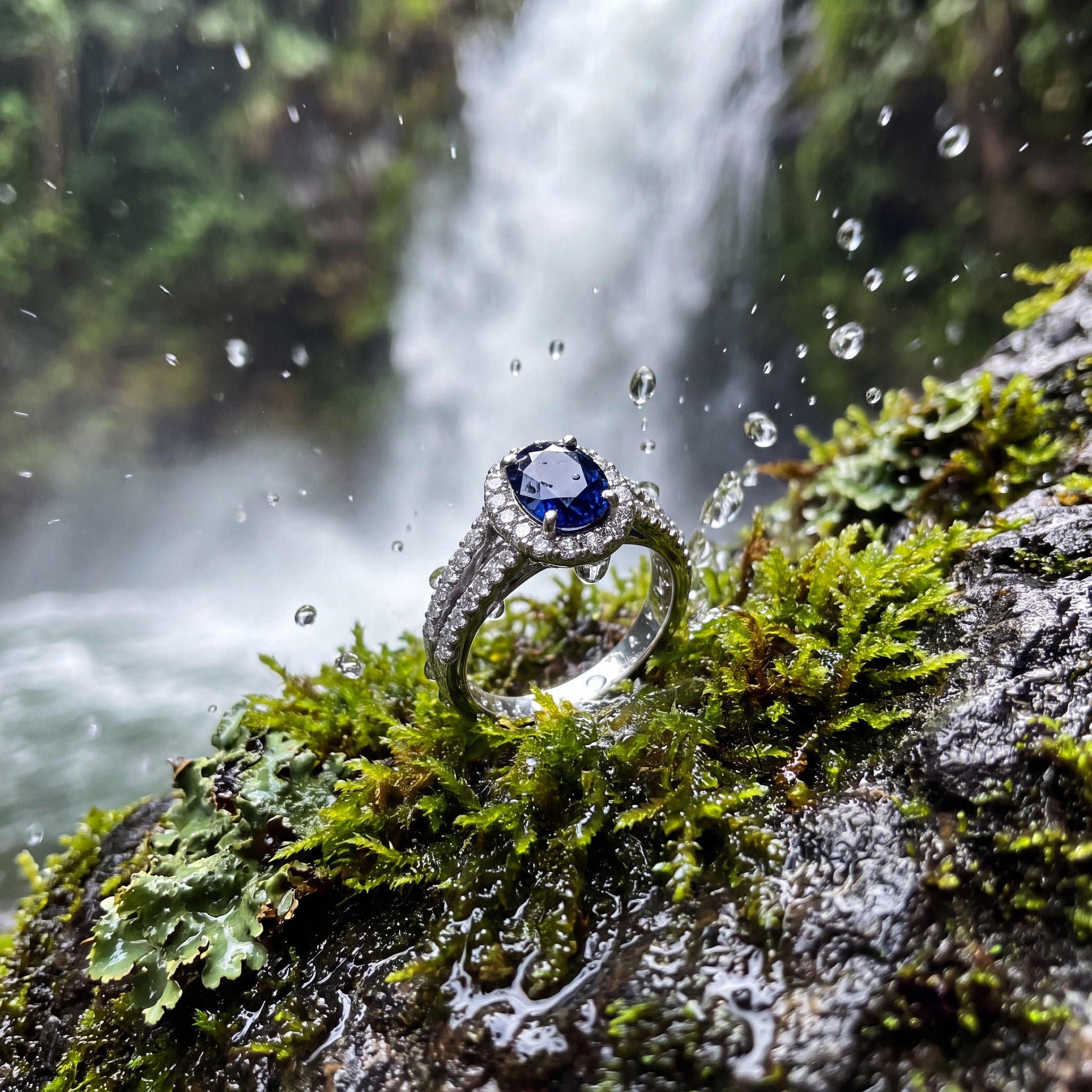 2.64ct Oval Sapphire & 1.06ct Natural Diamond Halo Split Shank Cluster Dress Ring in 18ct White Gold