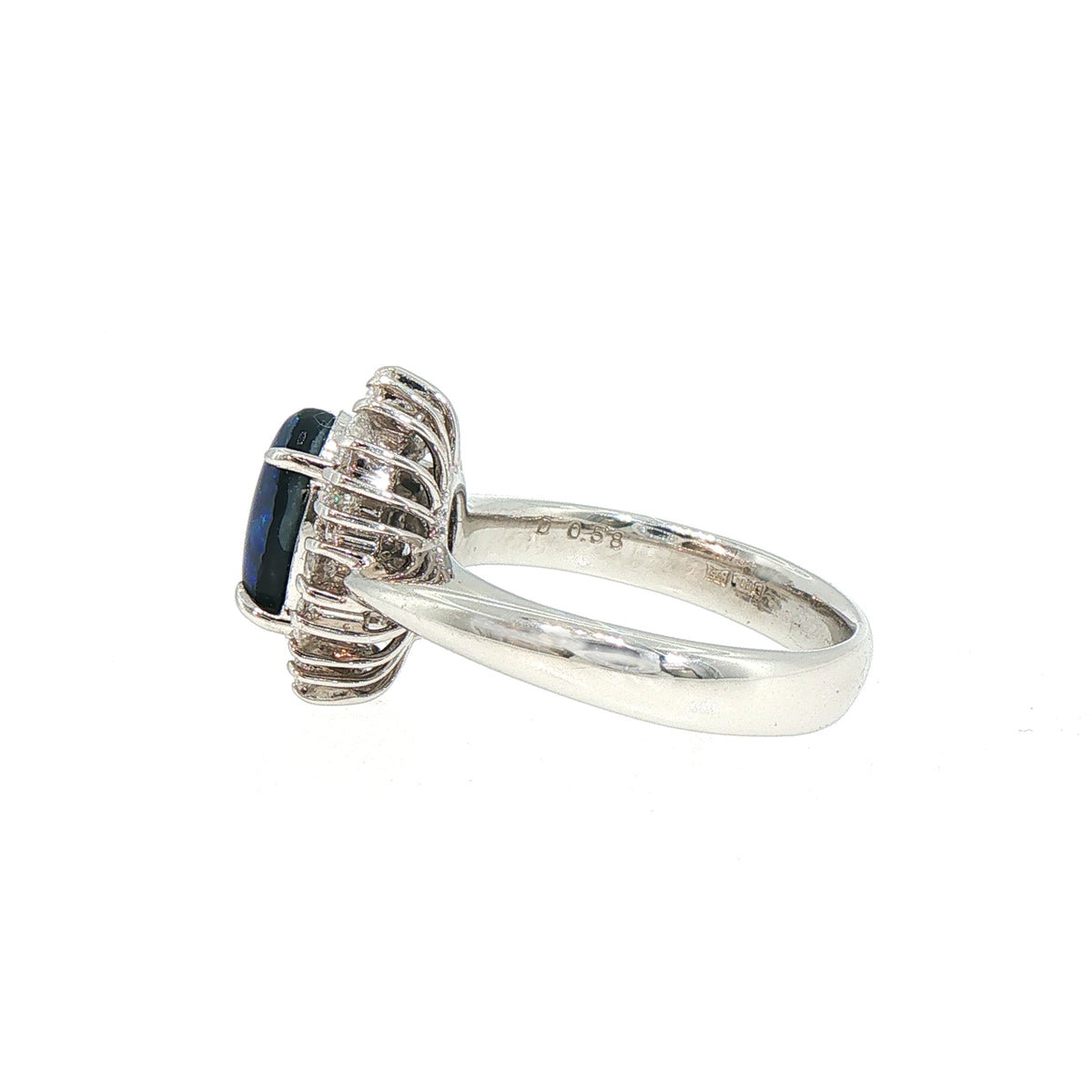 Vintage Black Opal and Natural Diamond Cluster Ring in Platinum