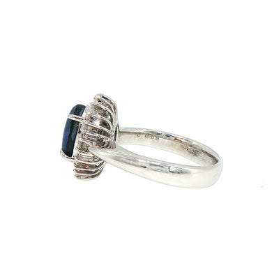 Vintage Black Opal and Natural Diamond Cluster Ring in Platinum