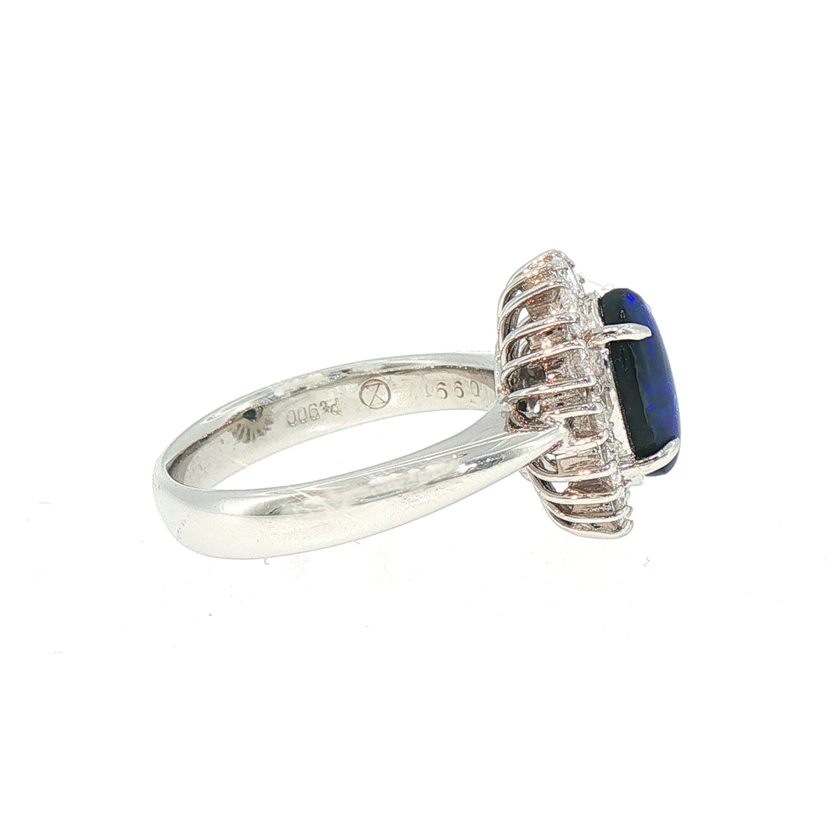 Vintage Black Opal and Natural Diamond Cluster Ring in Platinum