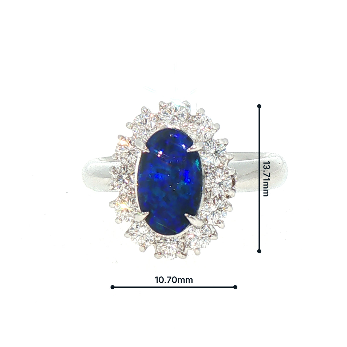 Vintage Black Opal and Natural Diamond Cluster Ring in Platinum