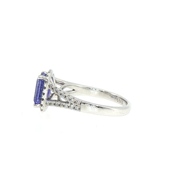 Vintage Emerald Cut Tanzanite and Natural Diamond Split Shank Ring in Platinum