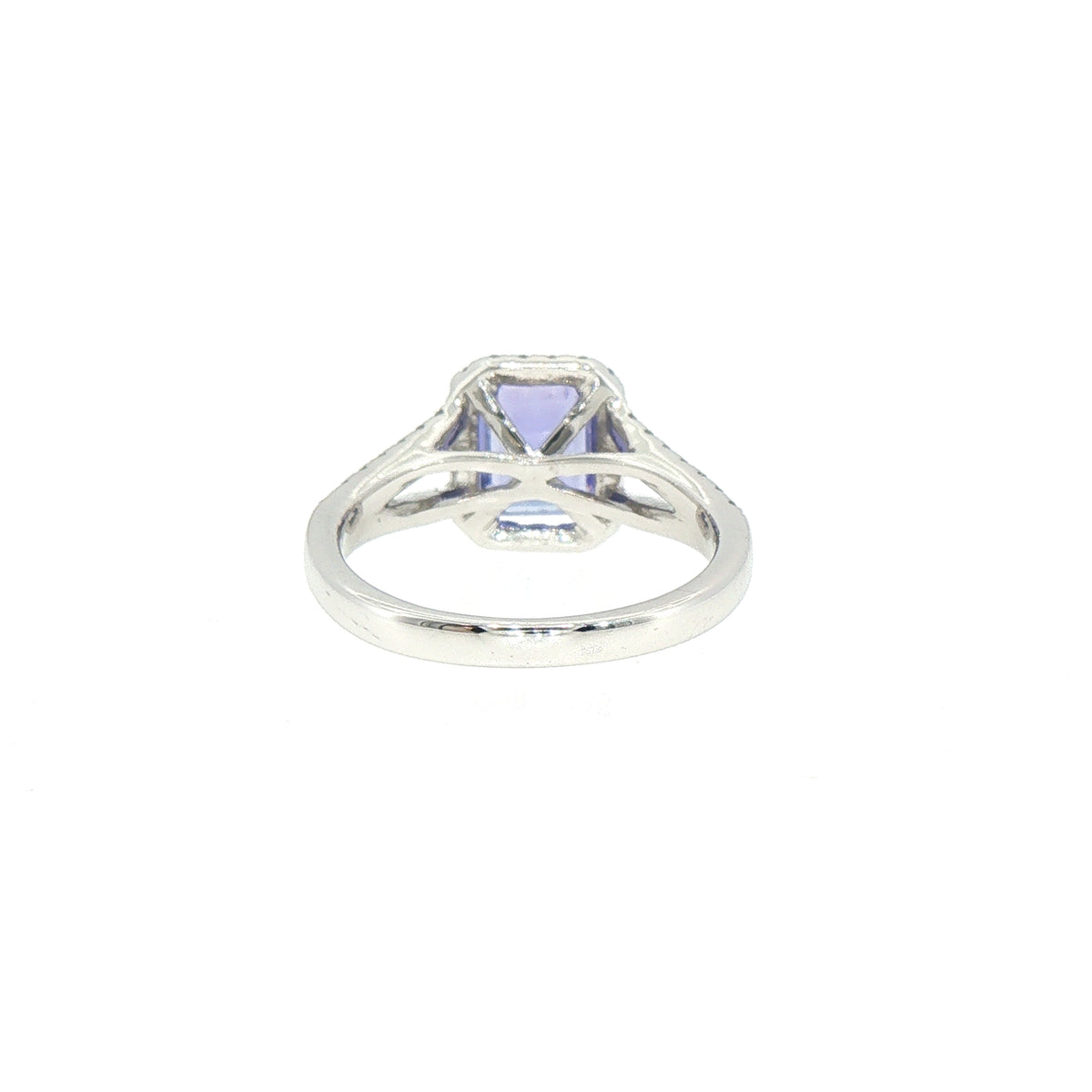 Vintage Emerald Cut Tanzanite and Natural Diamond Split Shank Ring in Platinum