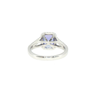 Vintage Emerald Cut Tanzanite and Natural Diamond Split Shank Ring in Platinum
