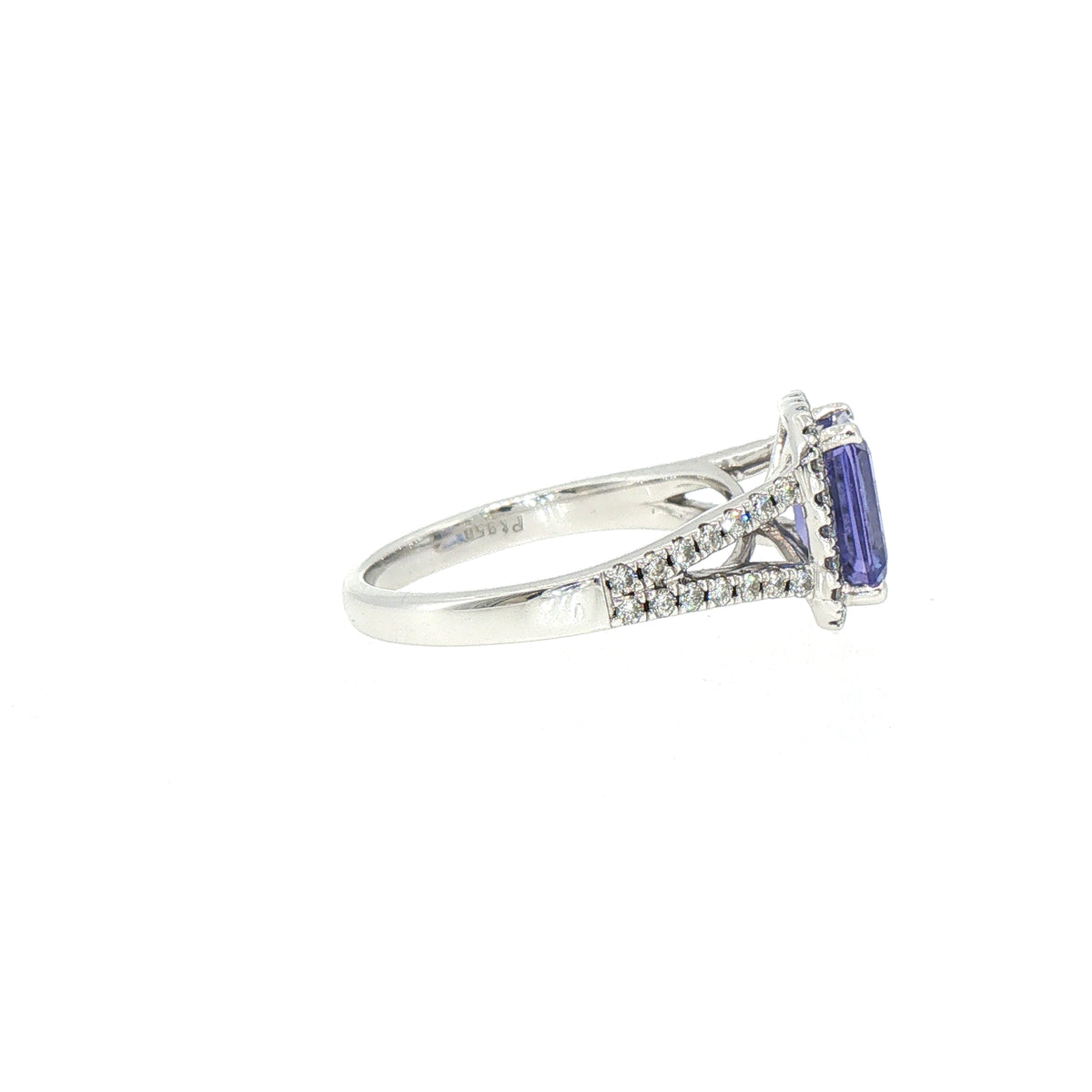 Vintage Emerald Cut Tanzanite and Natural Diamond Split Shank Ring in Platinum