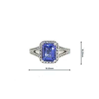 Vintage Emerald Cut Tanzanite and Natural Diamond Split Shank Ring in Platinum