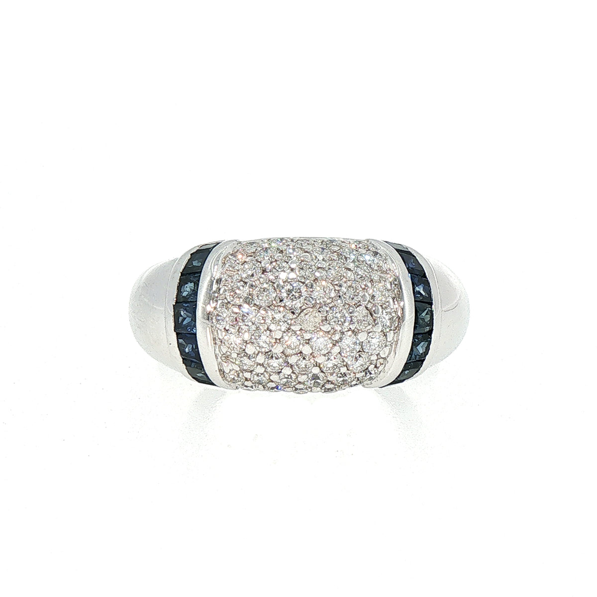 Vintage Pave Set Natural Diamond And Sapphire Ring in 18ct White Gold