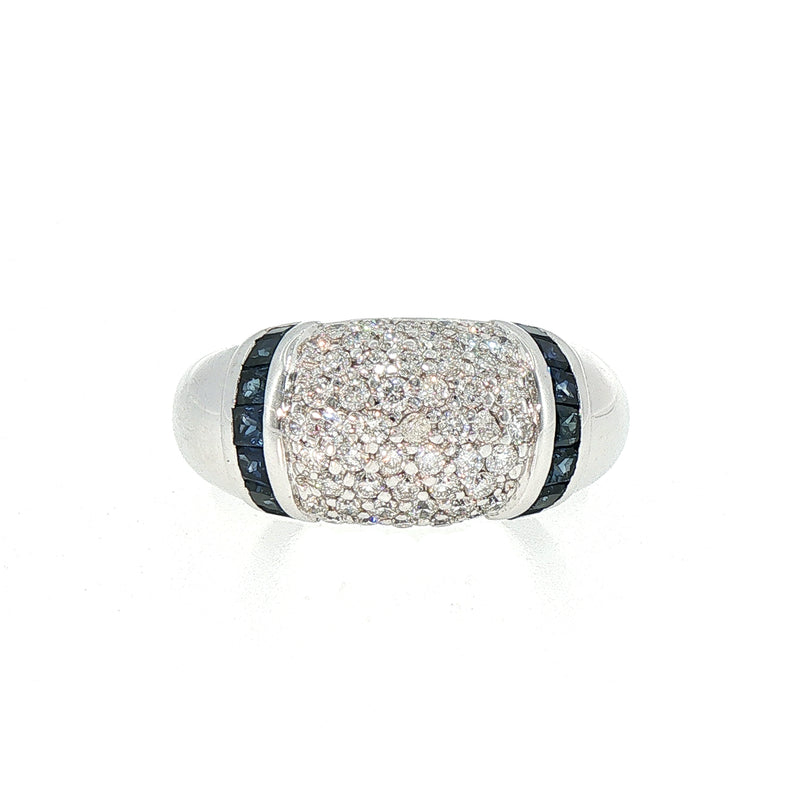 Vintage Pave Set Natural Diamond And Sapphire Ring in 18ct White Gold