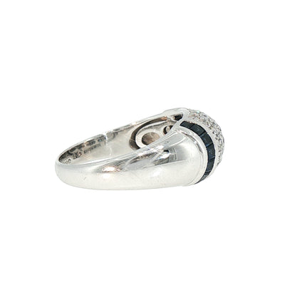 Vintage Pave Set Natural Diamond And Sapphire Ring in 18ct White Gold