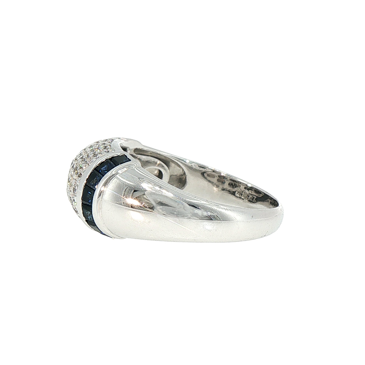 Vintage Pave Set Natural Diamond And Sapphire Ring in 18ct White Gold