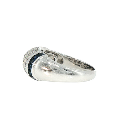 Vintage Pave Set Natural Diamond And Sapphire Ring in 18ct White Gold