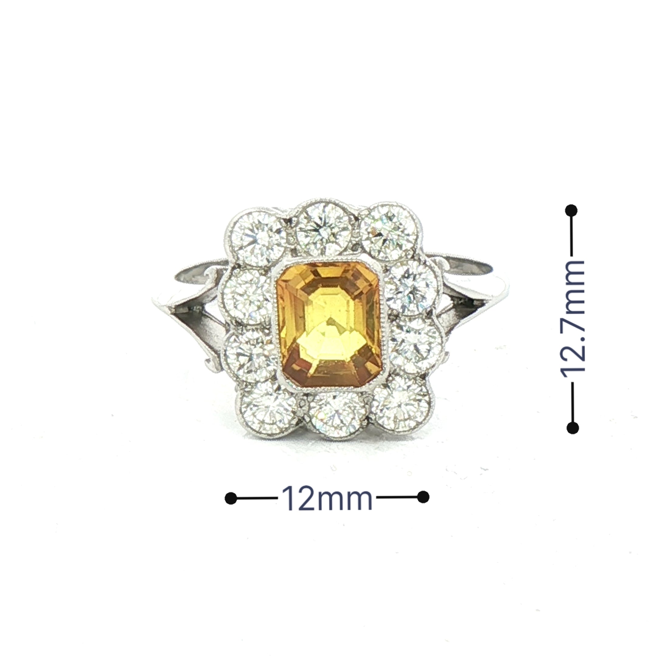 1.20ct Yellow Sapphire Emeral Cut & 0.80ct Natural Diamond Closter Ring in Platinum