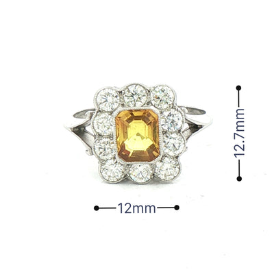 1.20ct Yellow Sapphire Emeral Cut & 0.80ct Natural Diamond Closter Ring in Platinum