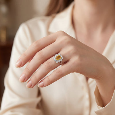 1.20ct Yellow Sapphire Emeral Cut & 0.80ct Natural Diamond Closter Ring in Platinum