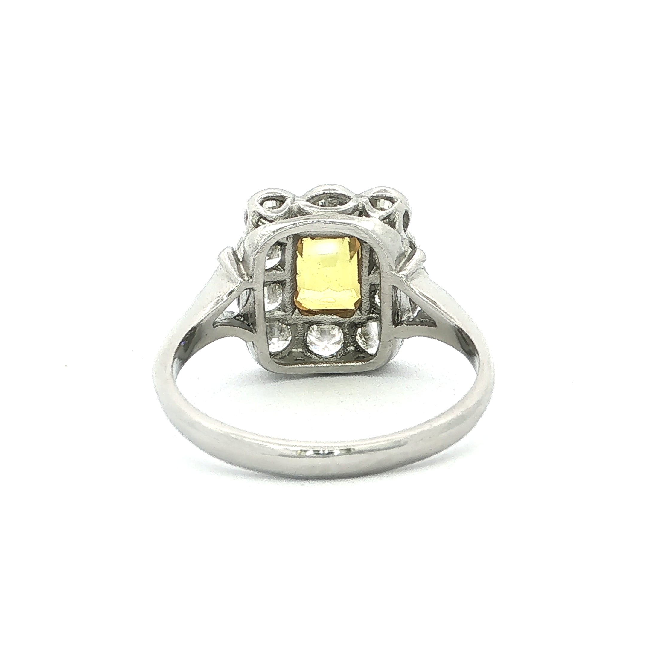 1.20ct Yellow Sapphire Emeral Cut & 0.80ct Natural Diamond Closter Ring in Platinum