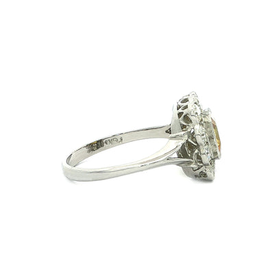 1.20ct Yellow Sapphire Emeral Cut & 0.80ct Natural Diamond Closter Ring in Platinum