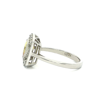 Oval Yellow Sapphire & Natural Diamond Vintage Ring in Platinum
