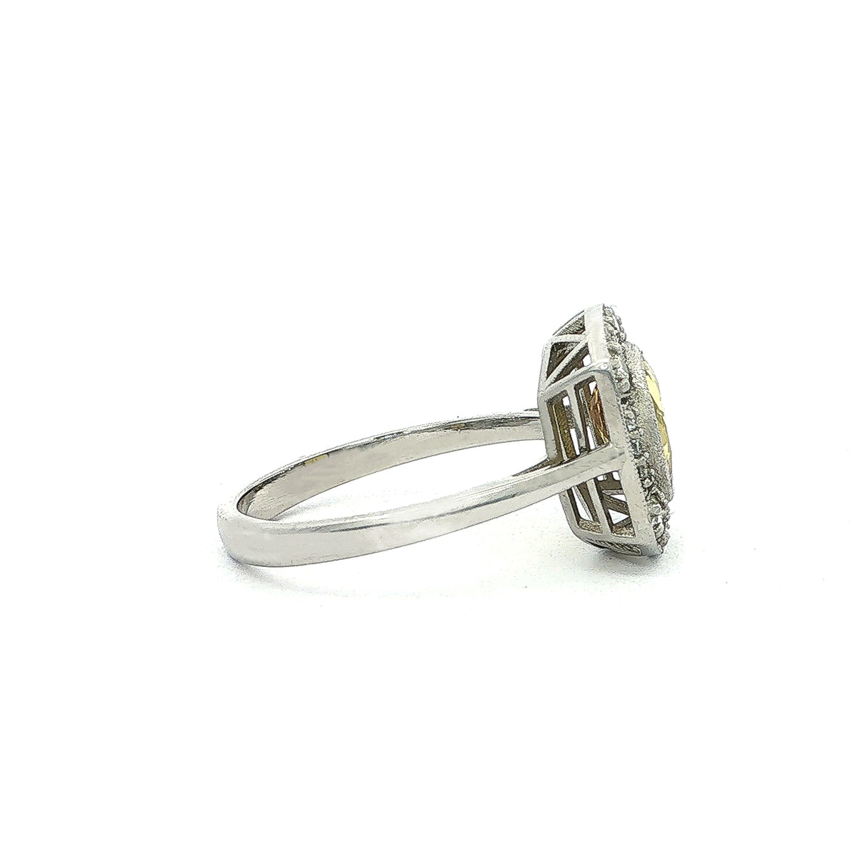Oval Yellow Sapphire & Natural Diamond Vintage Ring in Platinum