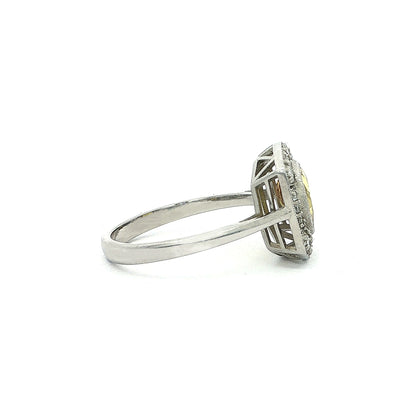 Oval Yellow Sapphire & Natural Diamond Vintage Ring in Platinum