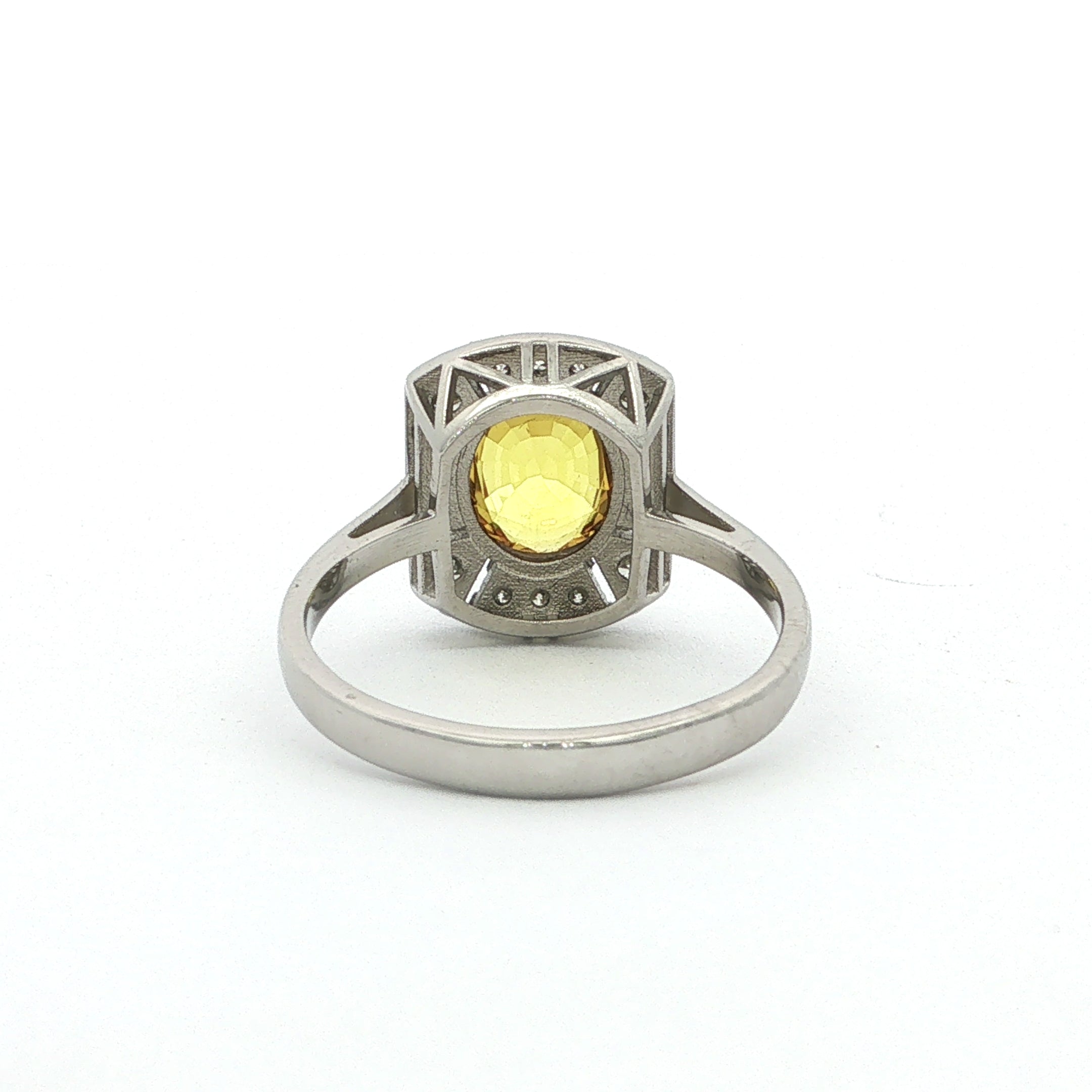 Oval Yellow Sapphire & Natural Diamond Vintage Ring in Platinum