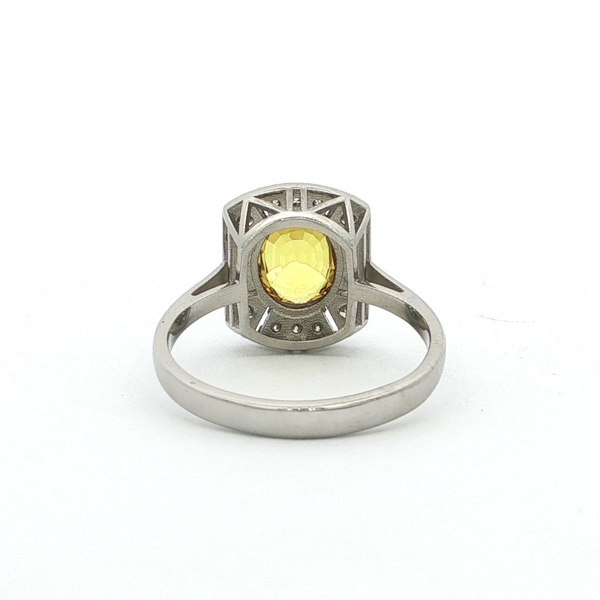 Oval Yellow Sapphire & Natural Diamond Vintage Ring in Platinum