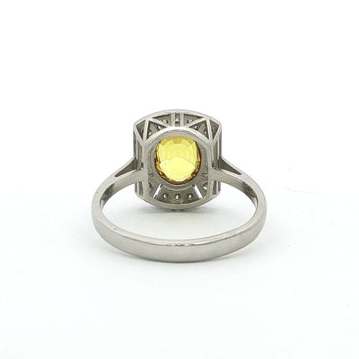 Oval Yellow Sapphire & Natural Diamond Vintage Ring in Platinum