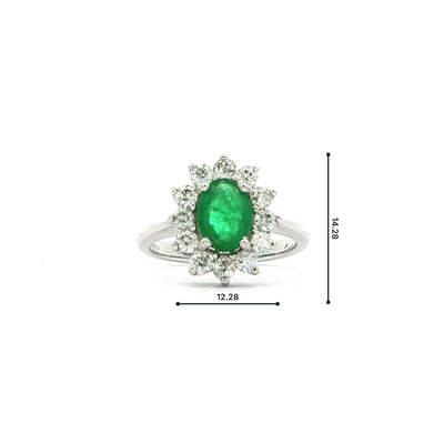 18ct White Gold Oval Emerald and Natural Diamond Cluster Ring