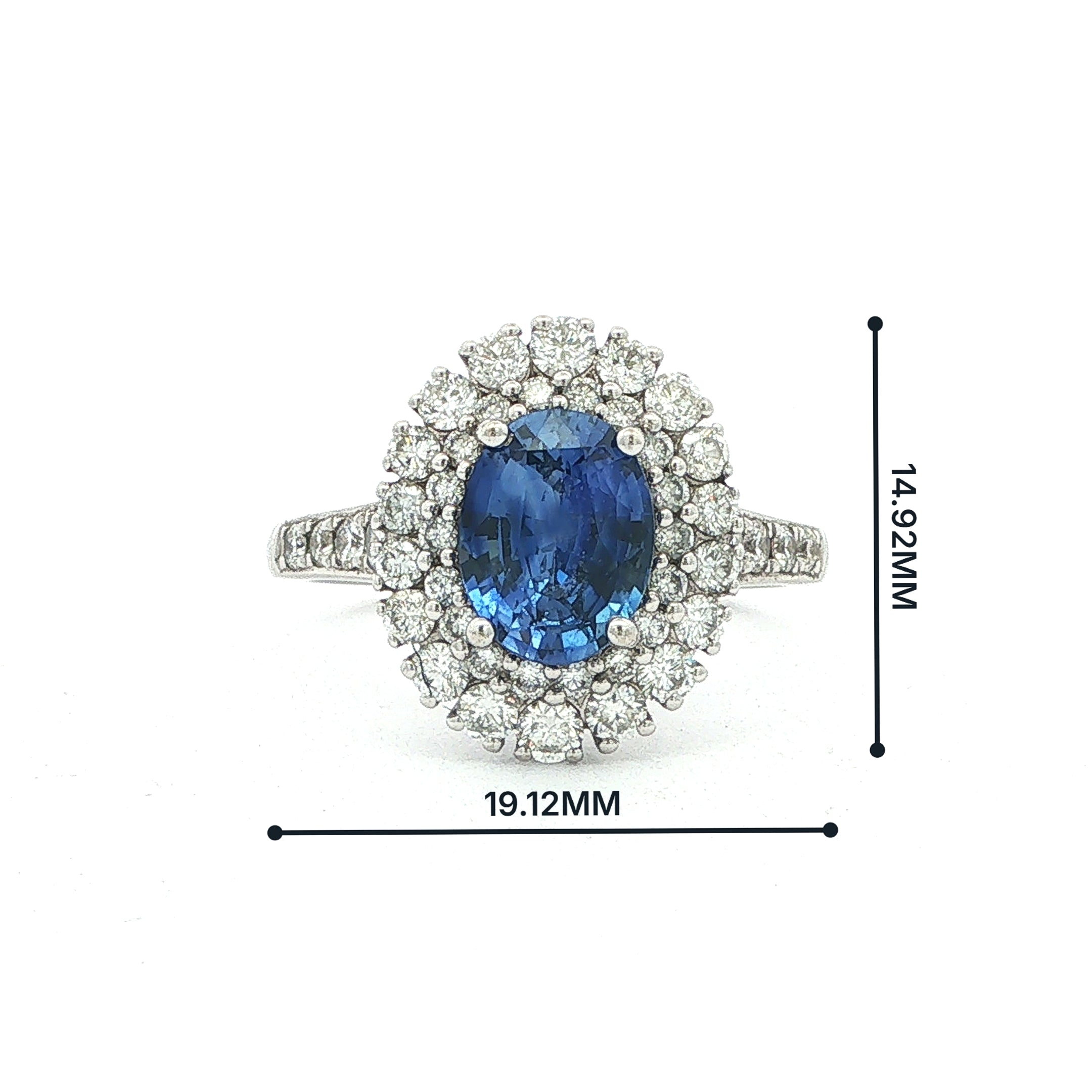 Oval Royal Blue Sapphire Halo Vintage Ring in 18ct White Gold with Natural Diamonds