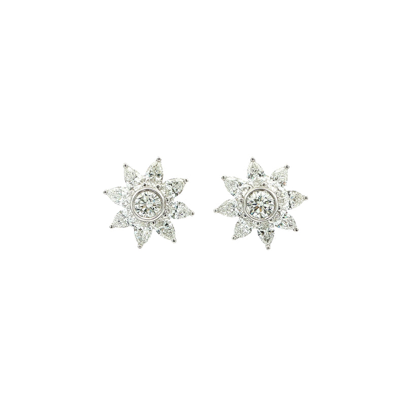 Natural Diamond Vintage Tiffany Floral Cluster Earrings in Platinum