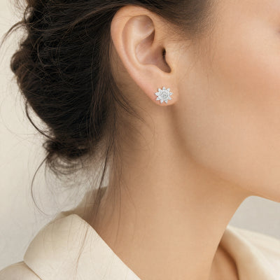 Natural Diamond Vintage Tiffany Floral Cluster Earrings in Platinum