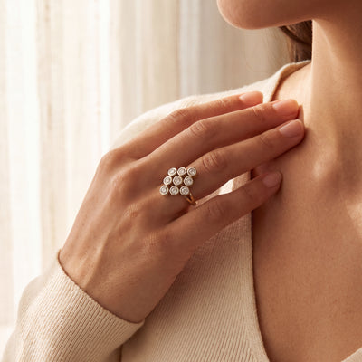 Bezel-Set Natural Diamond Marquise Shape Ring Set In 18ct Yellow Gold